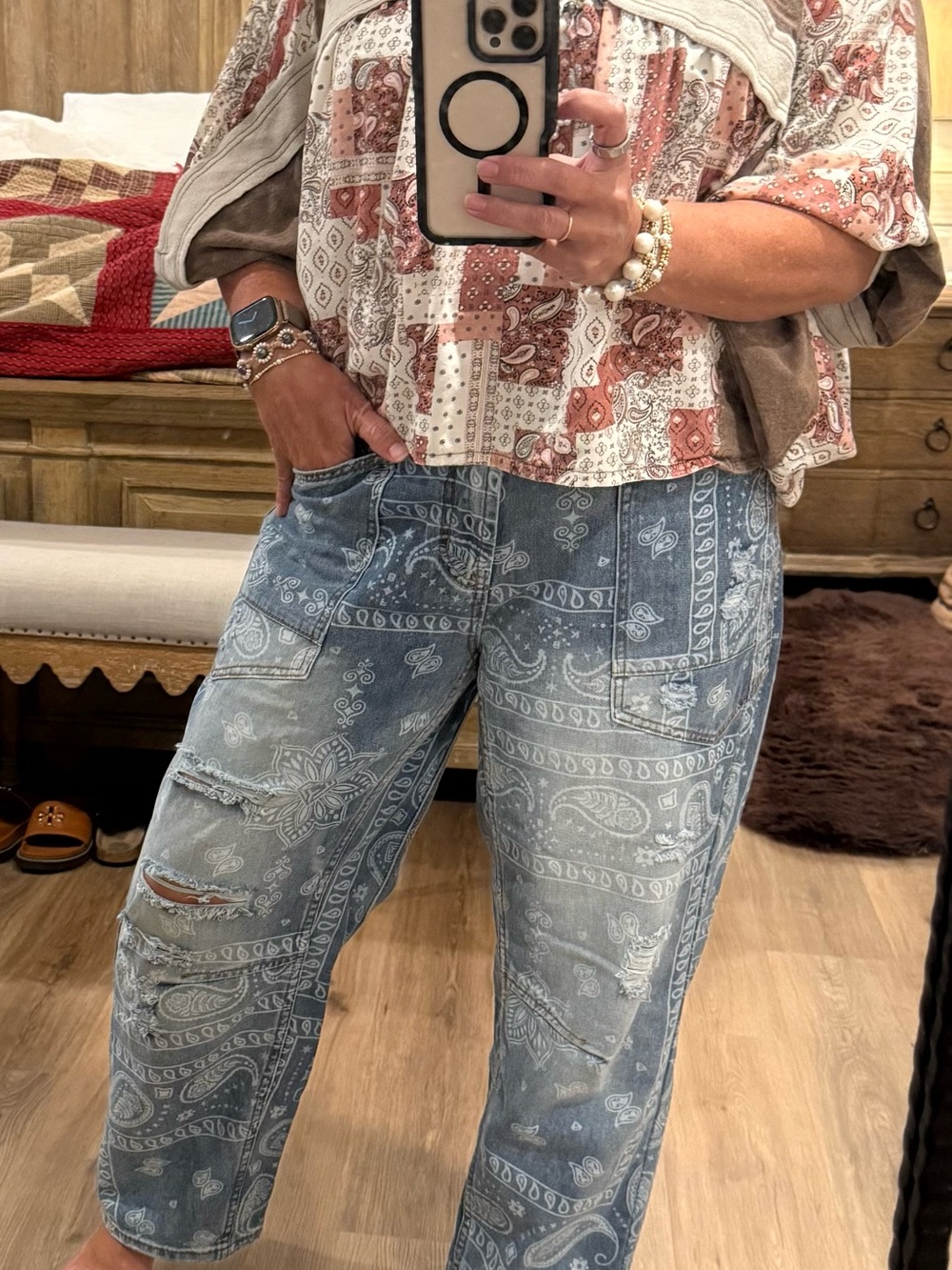 Oli & Hali Blue Paisley Print Jeans (I took the Rope Tie out)